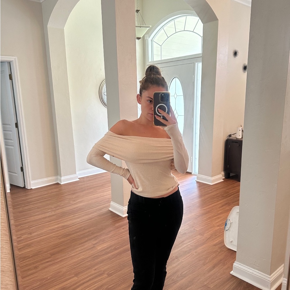 Off the shoulder cream colored long sleeve